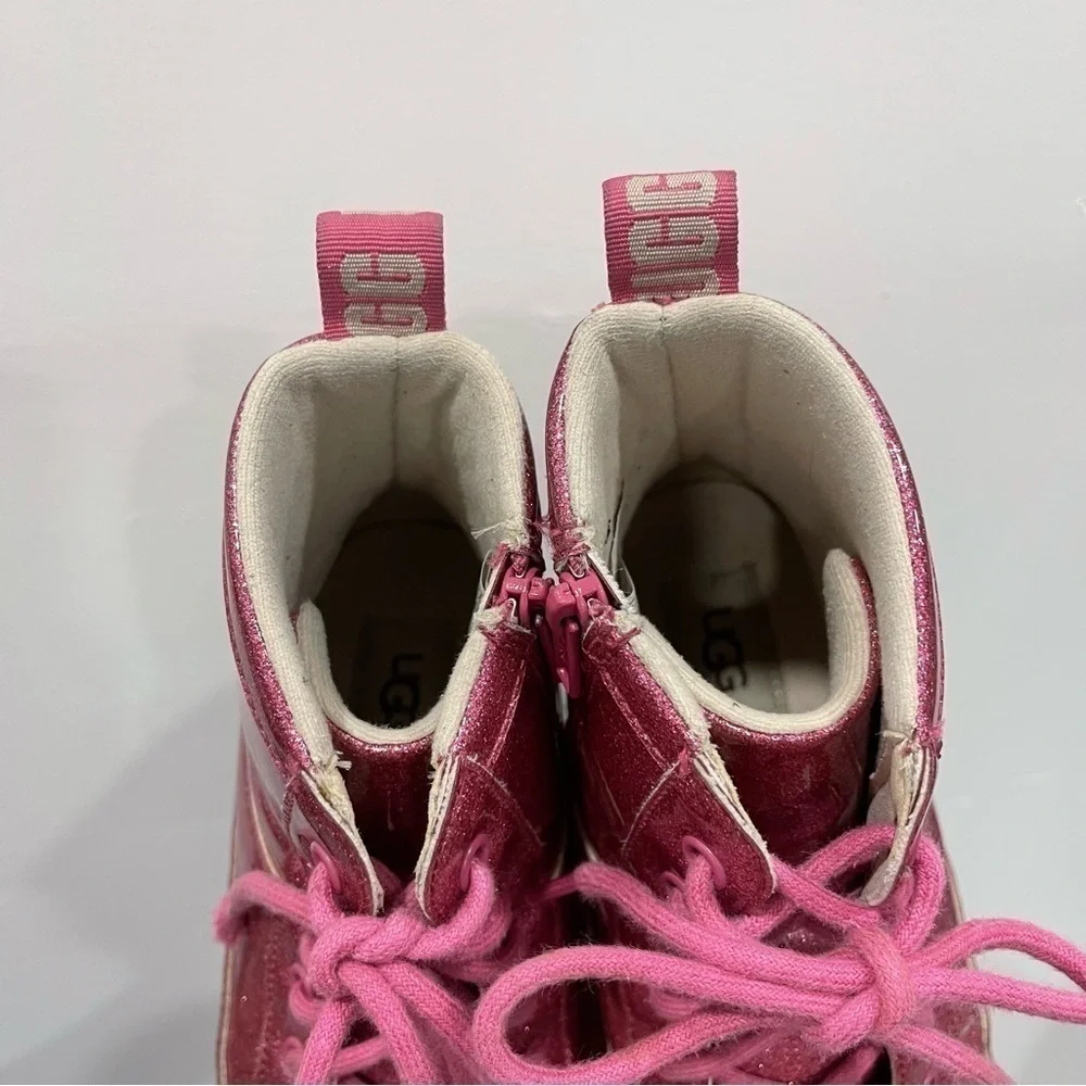 Ugg Robley Kids Pink Glitter Lace-Up Boots Size 4